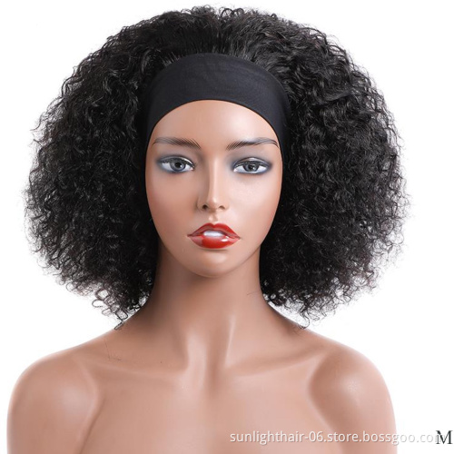 Afro coiffure boucle extensions de vrai tissage bresilien cheveux humaines machine perruque bandeau non dentelle pour femme